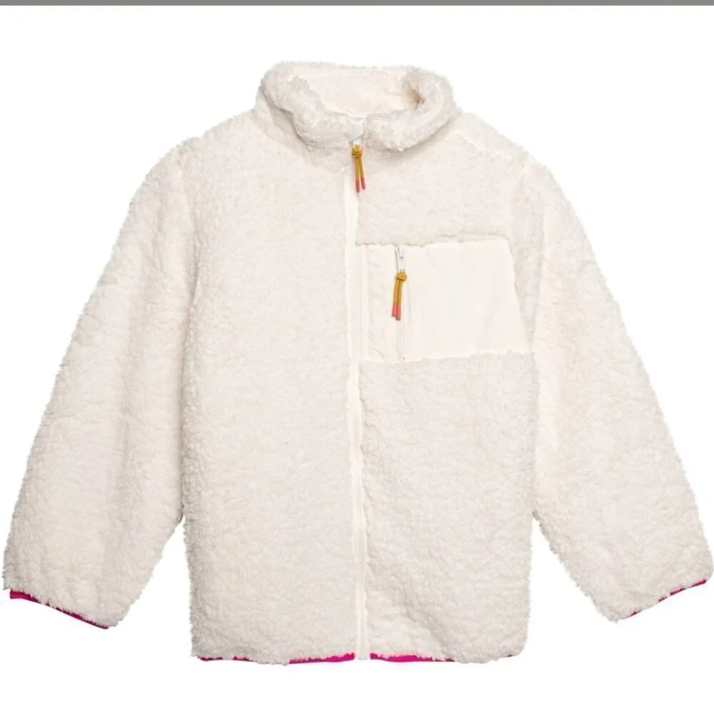 Birch & Stone SZ12 Girls Ivory Sherpa Parka Jacket Y2K Comfy Outdoor Layering Pi